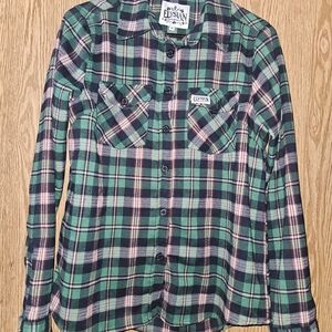 Elysian Brewing Green Plaid Button Up Flannel